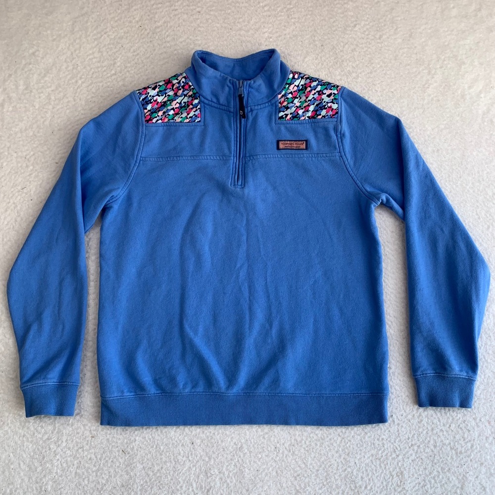 Vineyard Vines 1/4 Zip Pullover Sweatshirt Girls Size L (16) Whale Mockneck Blue